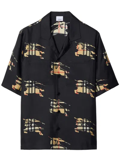 Shop Burberry Equestrian Knight-print Silk Shirt