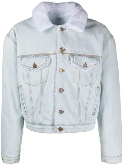 Shop Erl Faux-fur Collar Denim Jacket