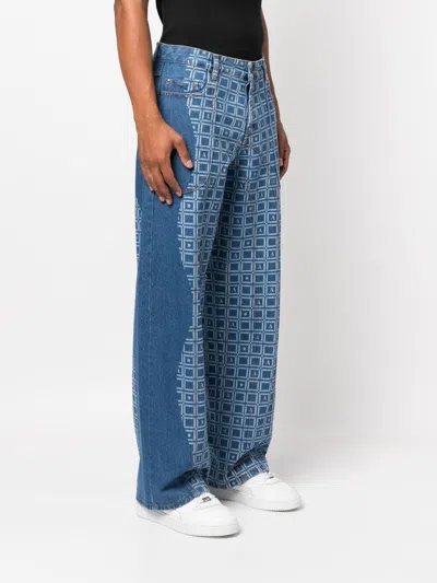 Shop Ahluwalia Geometric-print Wide-leg Jeans