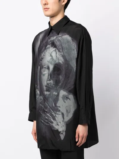 Shop Yohji Yamamoto Graphic-print Silk Shirt