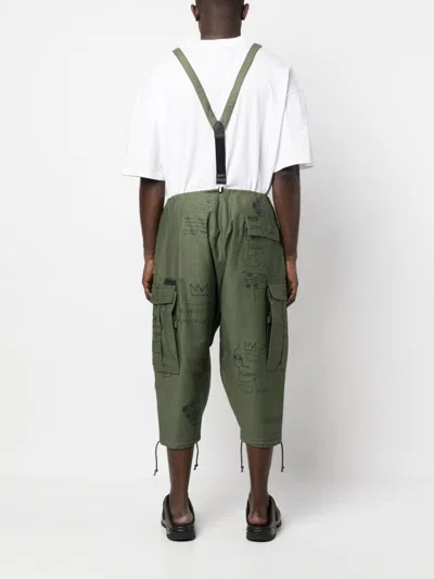 Shop Junya Watanabe Graphic-print Suspender Cropped Trousers