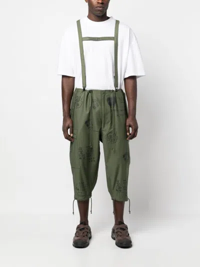 Shop Junya Watanabe Graphic-print Suspender Cropped Trousers