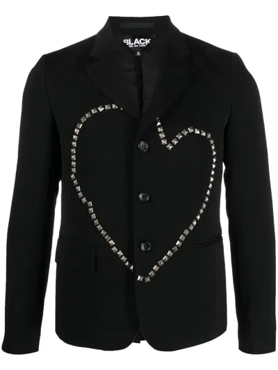 Shop Black Comme Des Garçons Heart Stud Embellished Wool Jacket