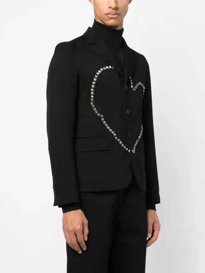 Shop Black Comme Des Garçons Heart Stud Embellished Wool Jacket