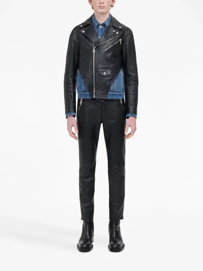 Shop Alexander Mcqueen Leather Cropped Slim-fit Trousers