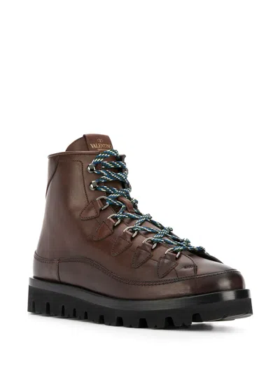 Shop Valentino Leather Lace-up Hiking Boots