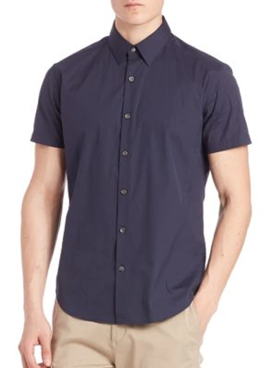 Shop Theory Sylvain S. Wealth Slim-fit Short Sleeve Shirt In Eclipse