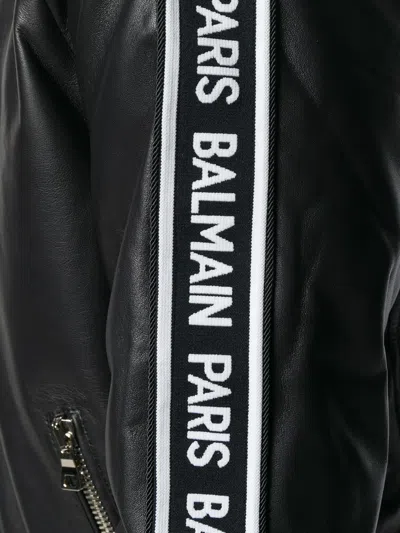Shop Balmain Logo Stripe Bomber Jacket