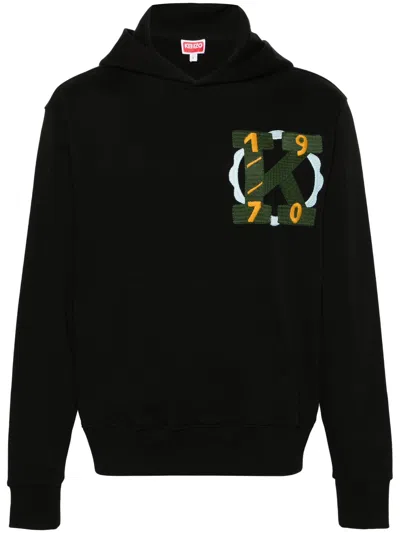 Shop Kenzo Logo-embroidered Cotton Hoodie