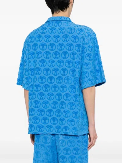Shop Moschino Logo-embroidered Cotton-blend Shirt