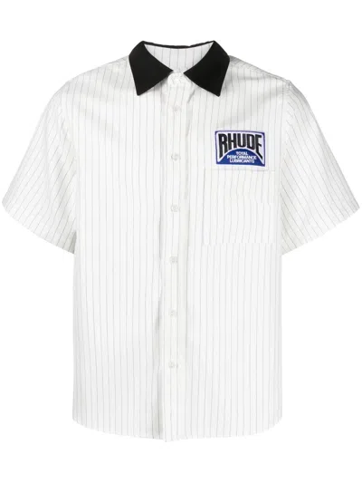 Shop Rhude Logo-embroidered Striped Shirt