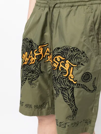 Shop Maharishi Logo-embroidery Drawstring Track Shorts
