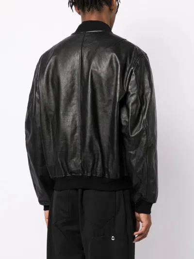 Shop Raf Simons Logo-patch Leather Bomber Jacket