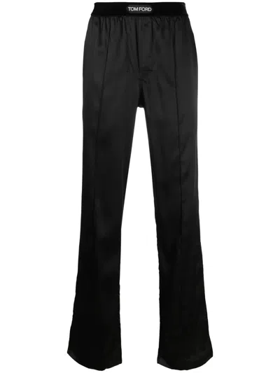 Shop Tom Ford Logo-patch Stretch-silk Trousers