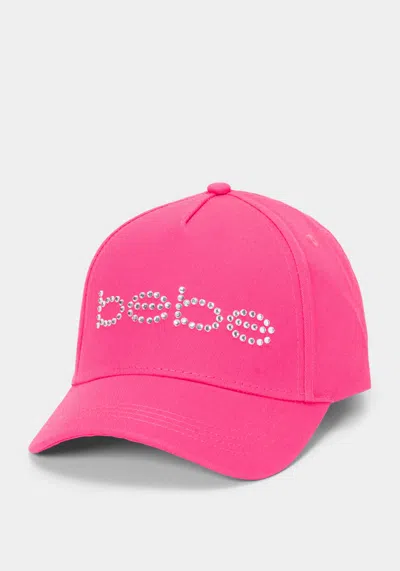 Bebe Rhinestone Logo Cap In Fuchsia