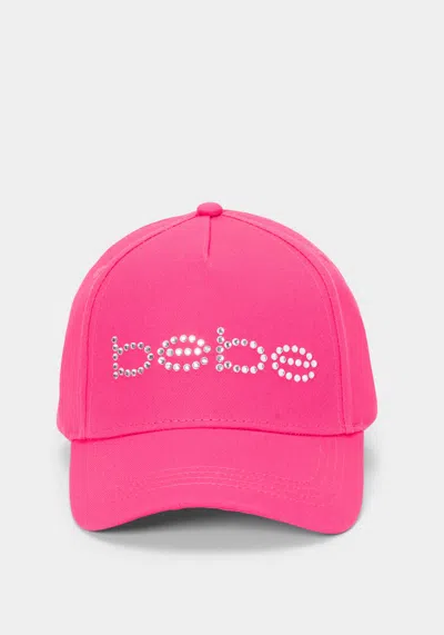 Bebe Rhinestone Logo Cap In Fuchsia