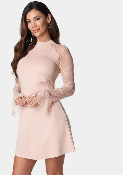 Shop Bebe Lace Bell Sleeve Cutout Dress In Blush