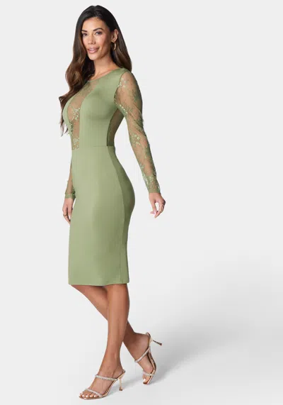 Shop Bebe Lace Inset Midi Dress In Olive