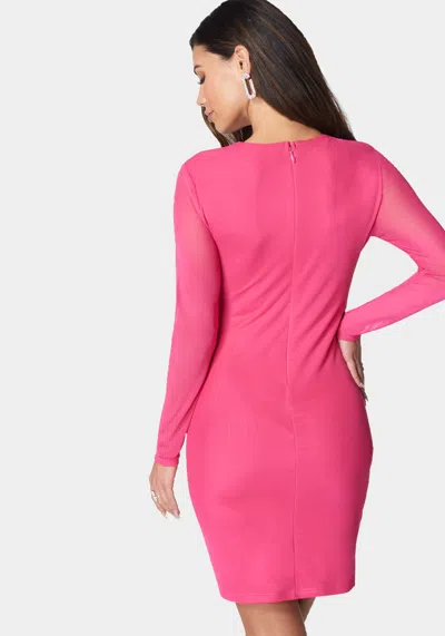 Bebe Button Detail Mesh Midi Dress In Fuchsia Pink