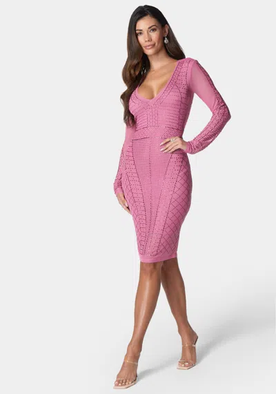Bebe Crystal Mesh Midi Dress In Fuchsia Pink