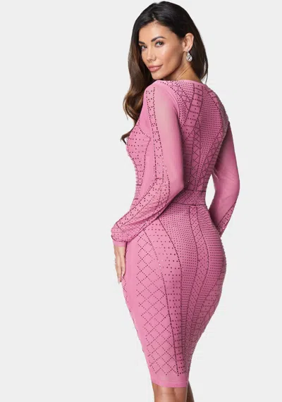Bebe Crystal Mesh Midi Dress In Fuchsia Pink