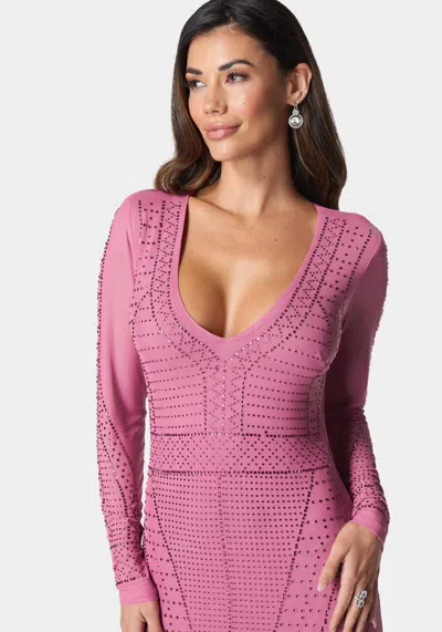 Bebe Crystal Mesh Midi Dress In Fuchsia Pink