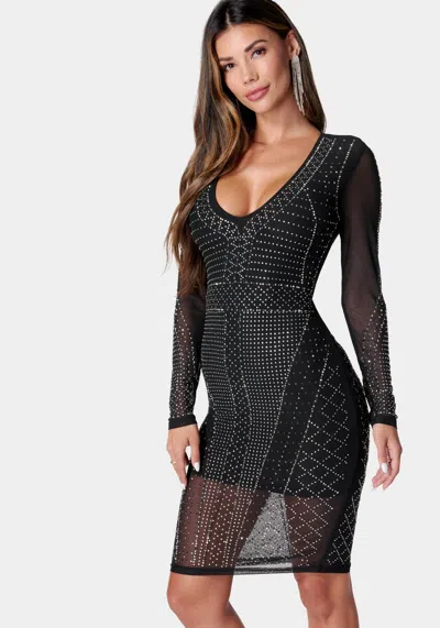Bebe Crystal Mesh Midi Dress In Black