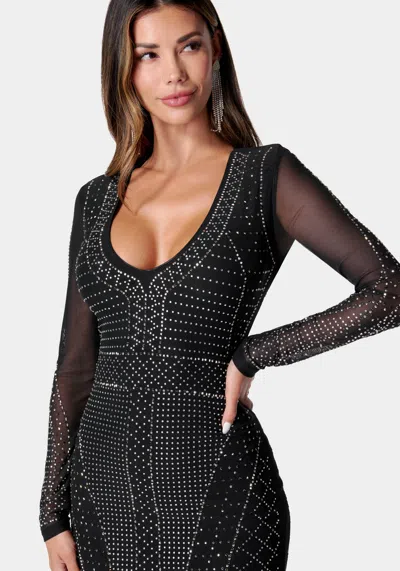 Bebe Crystal Mesh Midi Dress In Black