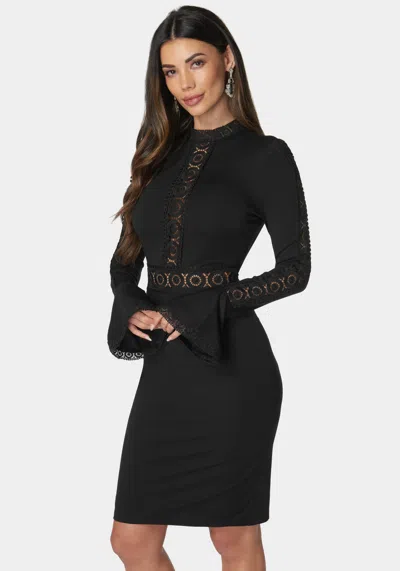 Shop Bebe High Neck Lace Midi Dress In Jet Black