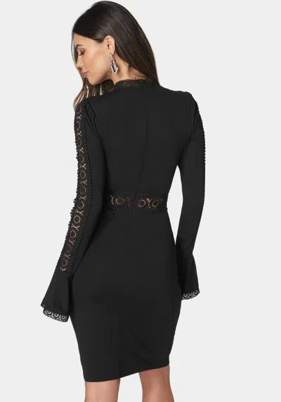 Bebe High Neck Lace Midi Dress In Jet Black