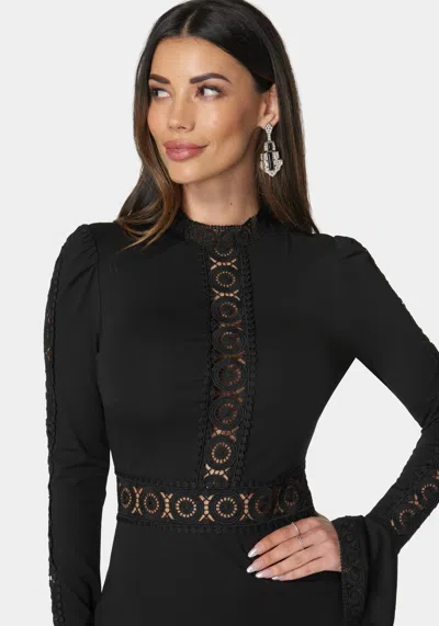 Shop Bebe High Neck Lace Midi Dress In Jet Black