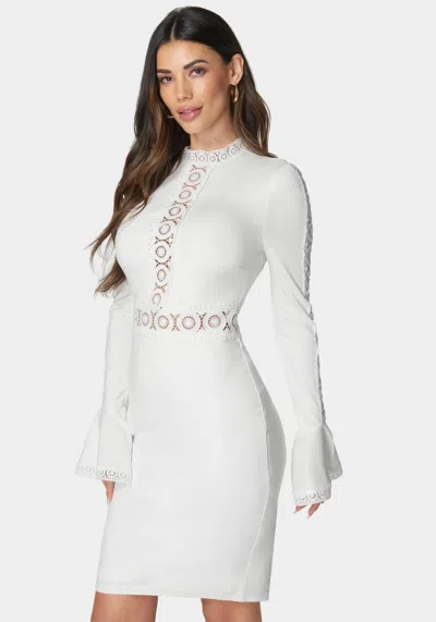 Shop Bebe High Neck Lace Midi Dress In Ivory