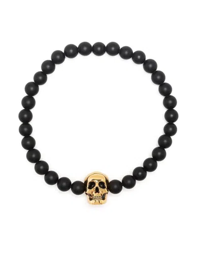 Shop Alexander Mcqueen Skull Beaded Bracelet In Black
