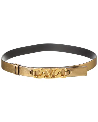 Shop Valentino Chain Vlogo Leather Belt In Yellow
