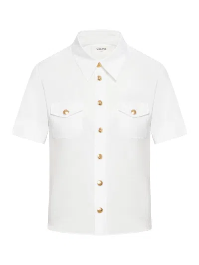 Shop Celine Chelsea Shirt In White Cotton Flat