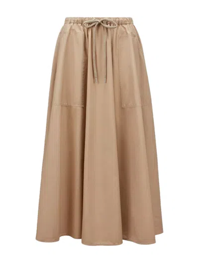 Shop Moncler Maxi Skirt In Poplin In Nude & Neutrals