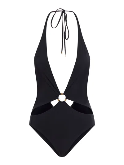 Shop Celine Swimsuit With Cut Out Inserts In Black