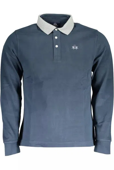 Shop La Martina Blue Cotton Polo Shirt
