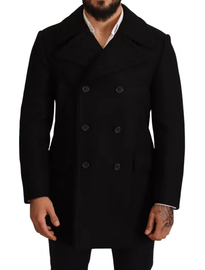 Shop Dolce & Gabbana Elegant Black Double Breasted Trench Coat