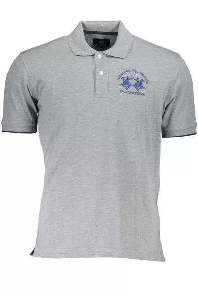 Shop La Martina Gray Cotton Polo Shirt