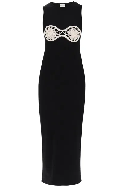 Shop Magda Butrym Sleeveless Dress With Crochet Details In Nero