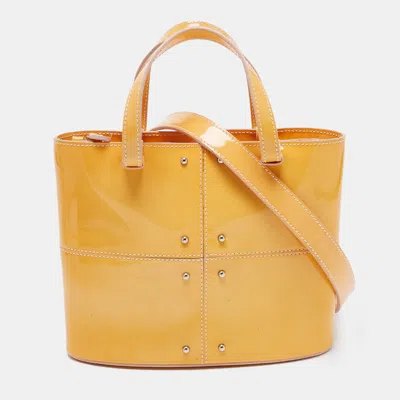 Shop Tod's Studded Patent Leather Mini Tote In Yellow