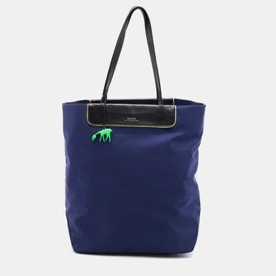 Shop Bally Navy Nylon And Leather Shopper Tote In Blue