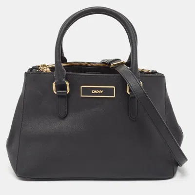 Shop Dkny Saffiano Leather Robinson Double Zip Tote In Black