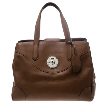 Shop Ralph Lauren Leather Ricky Tote In Brown