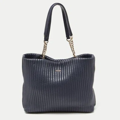 Shop Dkny Quilted Leather Chain Tote In Blue