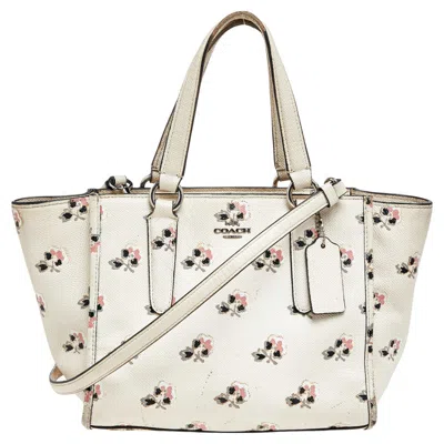 Shop Coach Cream Floral Printed Leather Crosby Tote In White