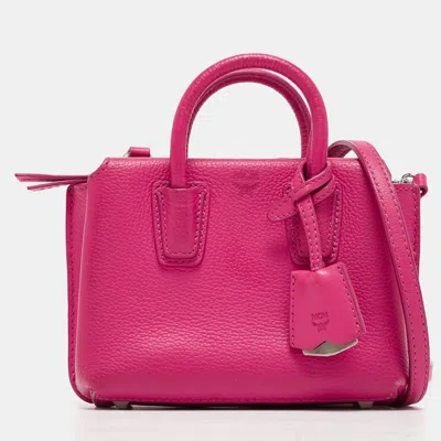 Shop Mcm Leather Mini Milla Tote In Pink
