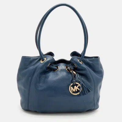 Shop Michael Michael Kors Leather Ring Tassel Tote In Blue