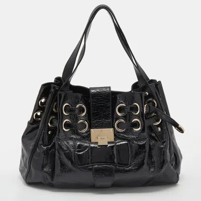 Shop Jimmy Choo Crinkled Patent Leather Large Riki Tote Bag In Black